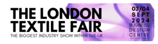 The London Textile Fair banner image, September 3rd to 4th, 2024, featuring white and purple colors.